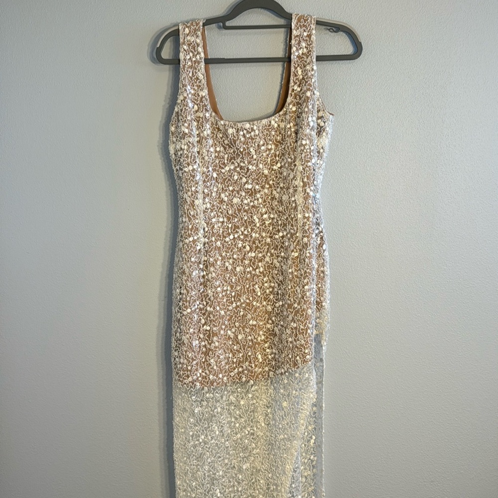 NADINE MERABI Silver and Gold Sequin Dress